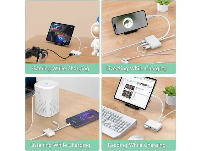Alt view image 5 of 7 - 2-in-3 Lightning + USB C to 3.5mm Aux Audio Headphone Splitter Adapter Cable USB OTG Camera Adapter+3.5mm Jack+Type-C Earphone/Charge Port Phone Splitter for iPhone 15/14/13 iPad