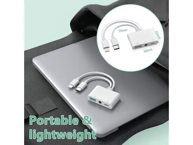 Alt view image 7 of 7 - 2-in-3 Lightning + USB C to 3.5mm Aux Audio Headphone Splitter Adapter Cable USB OTG Camera Adapter+3.5mm Jack+Type-C Earphone/Charge Port Phone Splitter for iPhone 15/14/13 iPad