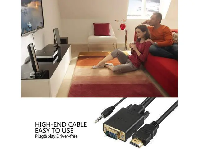 Alt view image 6 of 7 - HDMI to VGA Cable Adapter with 3.5mm Audio Cord 1080P HD 6ft/1.8m Gold-Plated HDMI Male to VGA Male Active Video Converter Cord Support Notebook PC DVD Player Laptop TV Projector Monitor