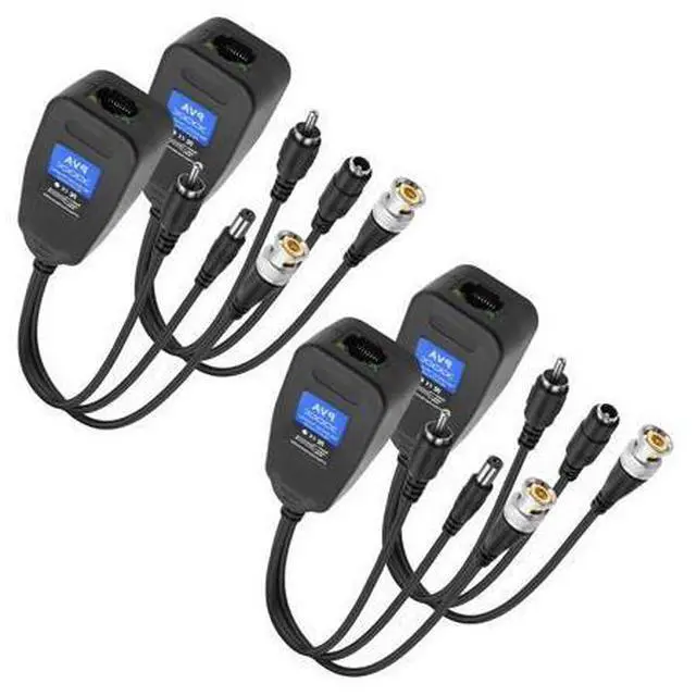 Main image of Passive Video Balun 2 Pairs Passive Video Power Balun Audio Connector 960P/1080P BNC to RJ45 Network Transceiver Cat5/Cat6 Adapter with DC Male Female RCA Male Audio for CCTV Security System
