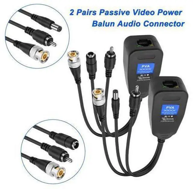 Alt view image 4 of 7 - Passive Video Balun 2 Pairs Passive Video Power Balun Audio Connector 960P/1080P BNC to RJ45 Network Transceiver Cat5/Cat6 Adapter with DC Male Female RCA Male Audio for CCTV Security System