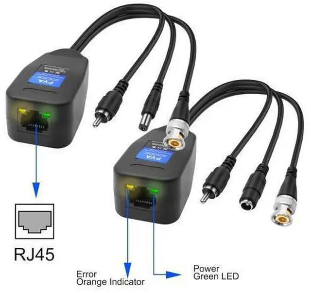 Alt view image 7 of 7 - Passive Video Balun 2 Pairs Passive Video Power Balun Audio Connector 960P/1080P BNC to RJ45 Network Transceiver Cat5/Cat6 Adapter with DC Male Female RCA Male Audio for CCTV Security System