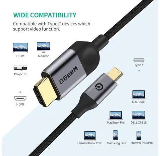 Alt view image 2 of 7 - USB C to HDMI Cable Adapter 6FT 4K USB Type C to HDMI Thunderbolt 3/4 Compatible for iPhone 16 Galaxy MacBook Pro/air IPad pro Surface XPS HP Thinkpad Pixelbook and More-Grey