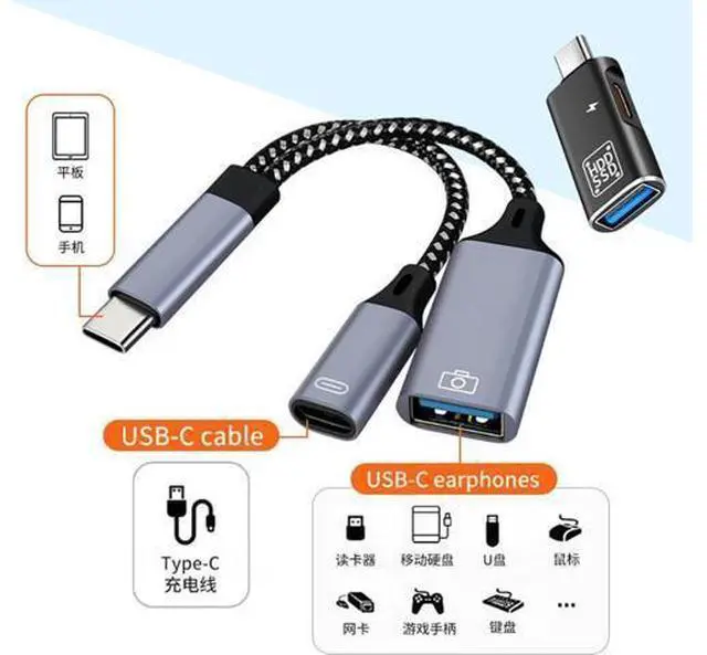 Alt view image 4 of 6 - USB C OTG C to USB Splitter usb C Splitter 1 in 2 out Type C OTG Charging Function Adapter for iphone 15 16 pro ipad GalaxyS24 Google Chromecast Fire Stick Onn TV 4k plus 3D Printer AM8 Microphone