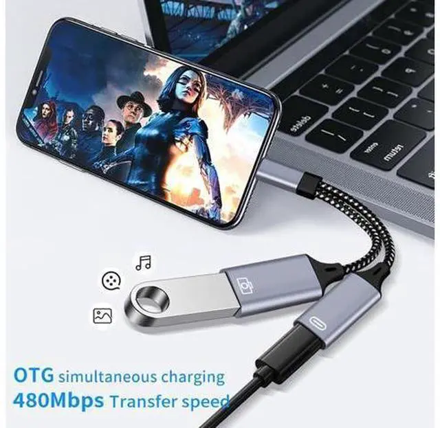 Alt view image 3 of 6 - USB C OTG C to USB Splitter usb C Splitter 1 in 2 out Type C OTG Charging Function Adapter for iphone 15 16 pro ipad GalaxyS24 Google Chromecast Fire Stick Onn TV 4k plus 3D Printer AM8 Microphone