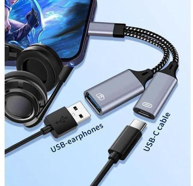 Alt view image 5 of 6 - USB C OTG C to USB Splitter usb C Splitter 1 in 2 out Type C OTG Charging Function Adapter for iphone 15 16 pro ipad GalaxyS24 Google Chromecast Fire Stick Onn TV 4k plus 3D Printer AM8 Microphone