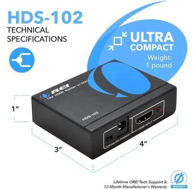 Alt view image 6 of 7 - HDMI Splitter 1 in 2 out - Ultra HD 4K @ 30Hz HDCP 3D & Full HD 1080P Support for Xbox PS4 Blu-ray HDTV - Adapter Included