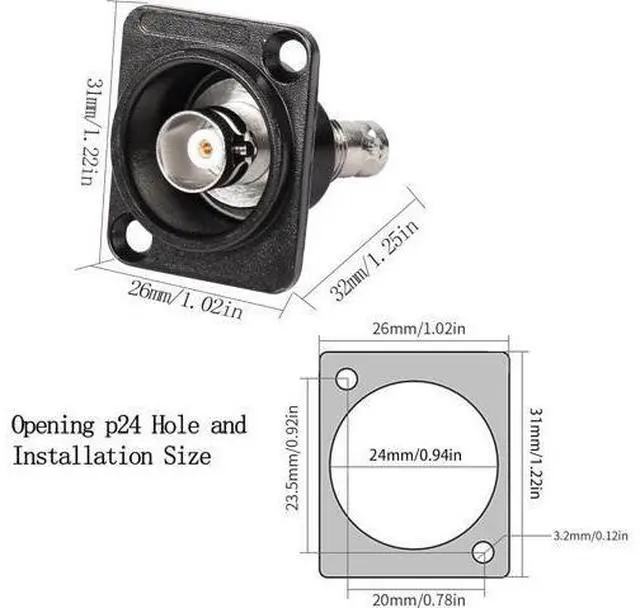 Alt view image 6 of 6 - 75 Ohm BNC Panel Mount Connector Adapter BNC Female to Female Panel Feed-Through Connector XLR Panel/D-Type Panel Mount for Video Security Camera CATV System