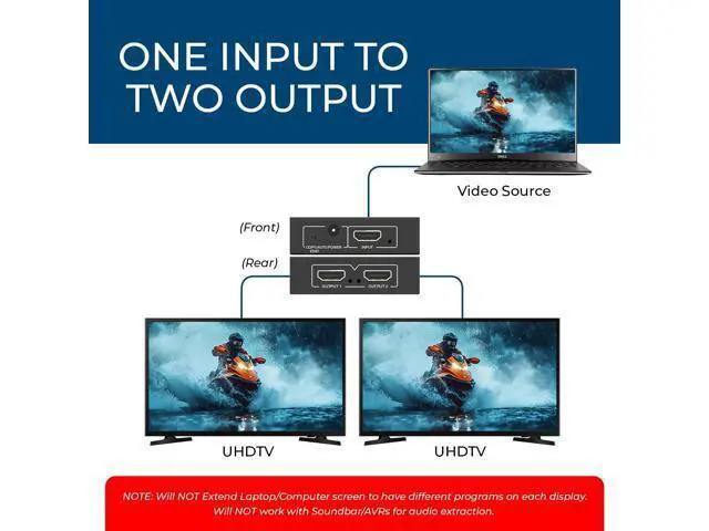 Alt view image 4 of 7 - HDMI Splitter 1 in 2 Out - For TV Mirror Only - Not for Multi Monitors No HDCP bypass USB Powered No Adapter Included 1080P@60Hz & 4K@30Hz Resolutions HDMI Splitter (HD-102)