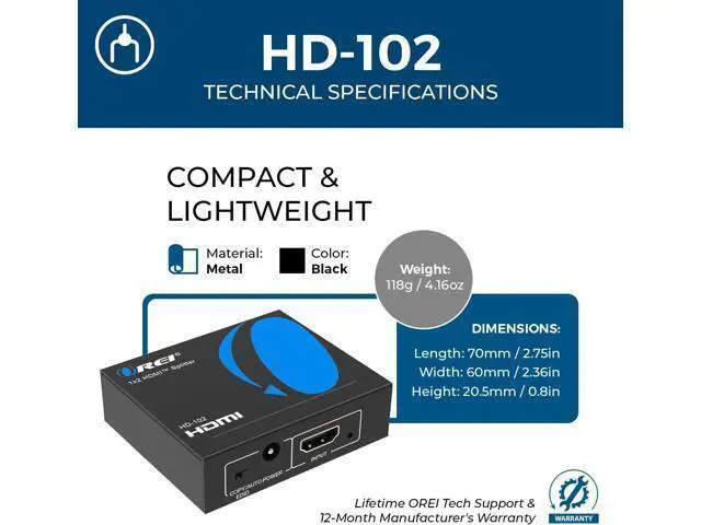 Alt view image 6 of 7 - HDMI Splitter 1 in 2 Out - For TV Mirror Only - Not for Multi Monitors No HDCP bypass USB Powered No Adapter Included 1080P@60Hz & 4K@30Hz Resolutions HDMI Splitter (HD-102)