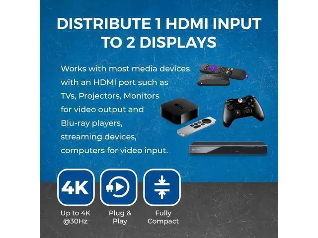 Alt view image 7 of 7 - HDMI Splitter 1 in 2 Out - For TV Mirror Only - Not for Multi Monitors No HDCP bypass USB Powered No Adapter Included 1080P@60Hz & 4K@30Hz Resolutions HDMI Splitter (HD-102)