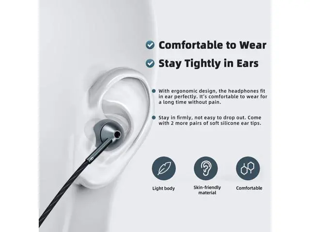 Alt view image 4 of 7 - USB-C Wired Earbuds with Microphone, Volume Control, Noise Canceling, Compatible with Samsung Galaxy S24 S23 S22, iPhone 17 16 15 Pro Pro max, Pixel Phones