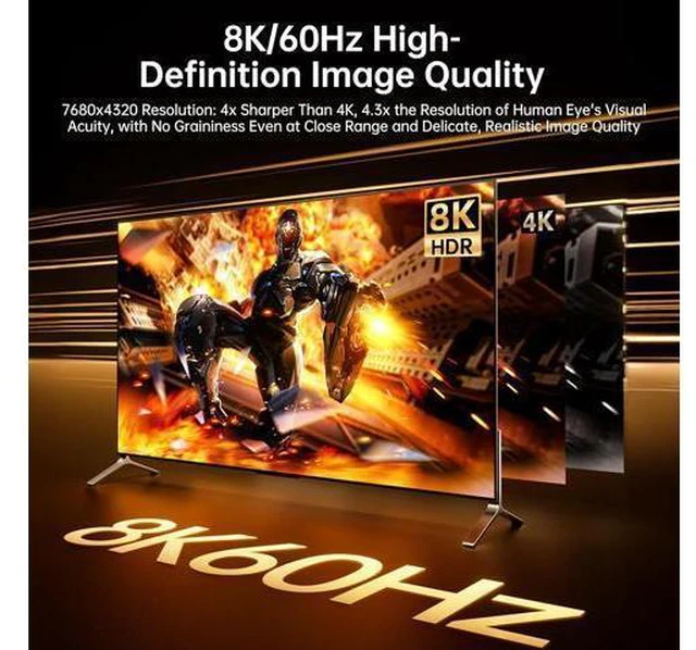 Alt view image 2 of 6 - VoltSync 8K HDMI Fiber Optic Cable 35ft, HDMI 2.1 48Gbps, Supports 8K@60Hz 4K@120Hz, eARC HDR10 Dolby Vision, for Home Theater, Gaming PS5/Xbox, Projector, in-Wall Installation, Ultra HD Video