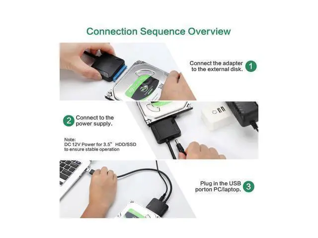 Alt view image 4 of 7 - SATA to USB Cable USB 3.0 to Hard Drive Adapter Converter for 2.5 3.5 Inch Hard Drive Disk HDD SATA III and SSD Support UASP with 12V 2A Power Adapter
