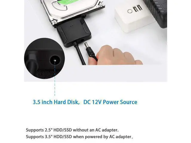 Alt view image 7 of 7 - SATA to USB Cable USB 3.0 to Hard Drive Adapter Converter for 2.5 3.5 Inch Hard Drive Disk HDD SATA III and SSD Support UASP with 12V 2A Power Adapter