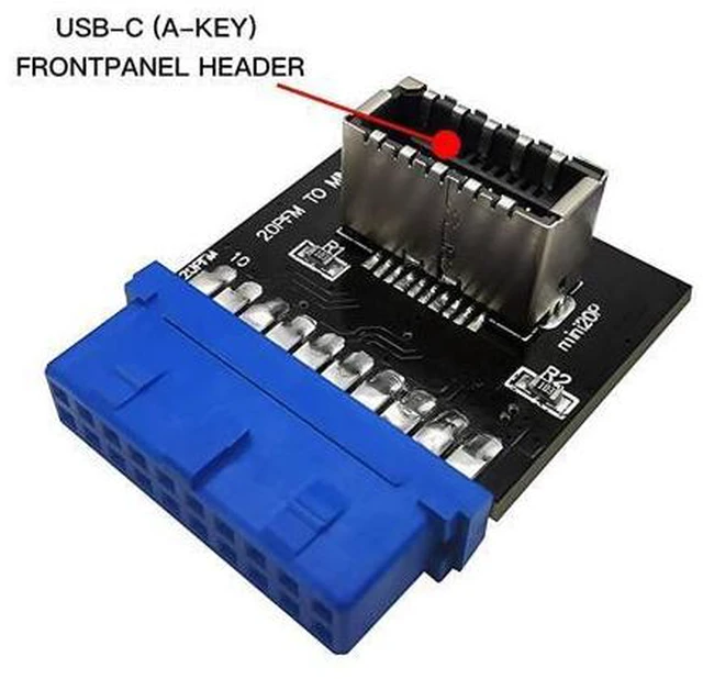 Alt view image 2 of 6 - USB 3.0 (3.1 Gen 2) Internal (19-Pin) Header to USB 3.1/3.2 Type-C (20-Pin) A-Key Front Panel Adapter