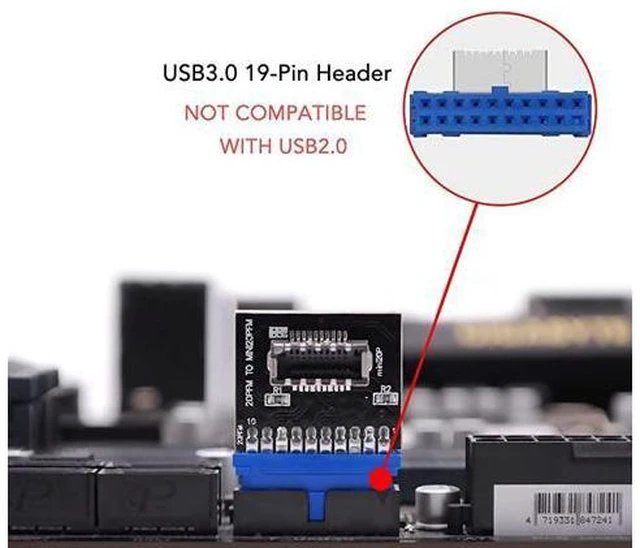 Alt view image 3 of 6 - USB 3.0 (3.1 Gen 2) Internal (19-Pin) Header to USB 3.1/3.2 Type-C (20-Pin) A-Key Front Panel Adapter