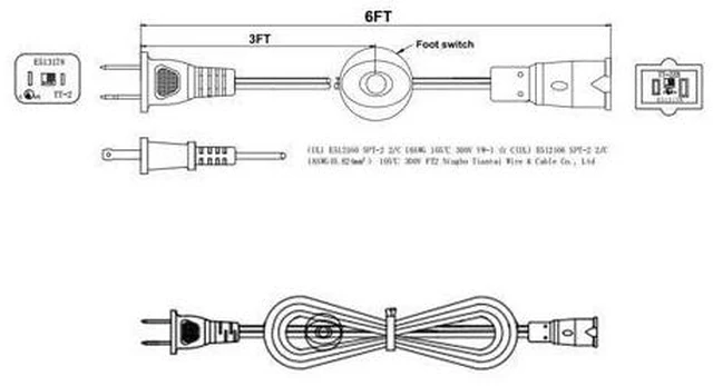 Alt view image 7 of 7 - 2 Prong Polarized Plug Extension Cord with Foot Switch On Off 3A/125V USA Outlet Saver Power Cord SPT-2 18AWG for Chargers/Lamp/Power Adapters etc (6Ft)