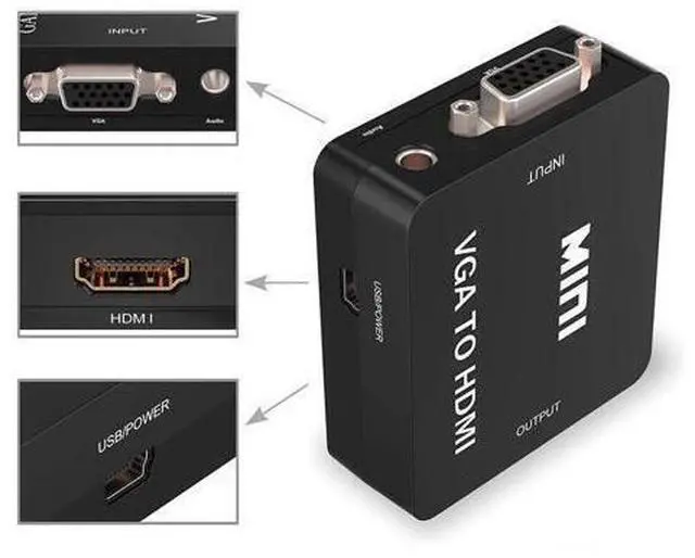 Alt view image 5 of 7 - VGA to HDMI Female to Female Adapter Cable with USB Cable and 3.5mm Audio Port Cable Support HDTV for PC Laptop Display Computer Mac Projector (Black)
