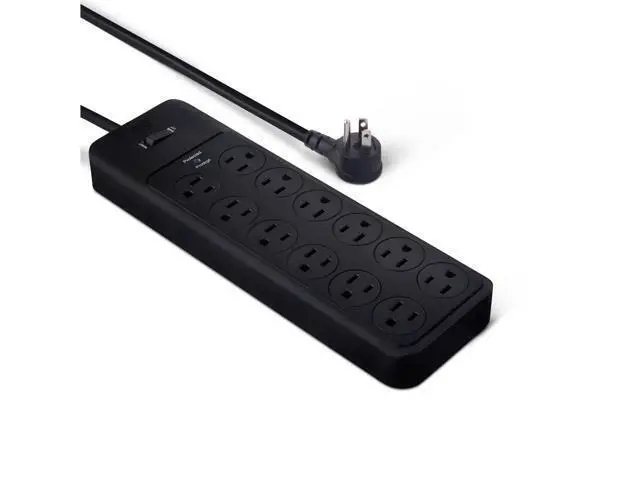 Alt view image 6 of 7 - 12-Outlet Surge Protector Power Strip, 4000 Joules, 8ft Extension Cord, Rectangle, for Home, Office, Gaming Room, Black