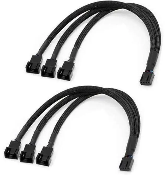 Main image of PWM Fan Splitter Adapter Cable Sleeved Braided Y Splitter Computer PC 4 Pin Fan Extension Power Cable 1 to 3 Converter for Computer ATX Case 4-Pin/3-Pin Cooling Fan Cable (11.8" -2 Pack)