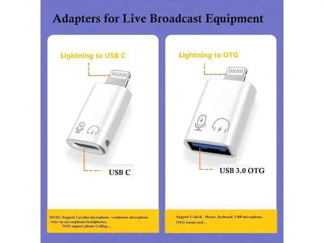Alt view image 3 of 7 - USB C Female to Lightning Male Adapter Lightning Male to USB-A Female USB 3.0 OTG Connector for iPhone 14/13/12/11/Pro Max/iPad/iPod/AirPods Audio Microphone Support Recording Not Support Calling