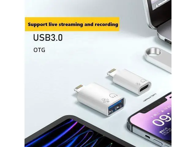 Alt view image 7 of 7 - USB C Female to Lightning Male Adapter Lightning Male to USB-A Female USB 3.0 OTG Connector for iPhone 14/13/12/11/Pro Max/iPad/iPod/AirPods Audio Microphone Support Recording Not Support Calling