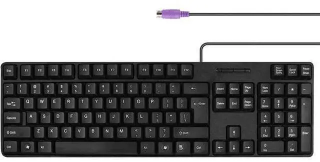 Main image of Wired PS2 104 Keys Computer Keyboard with Stands,Black,Waterproof - US Layout Compatible for Windows, PC, Laptop