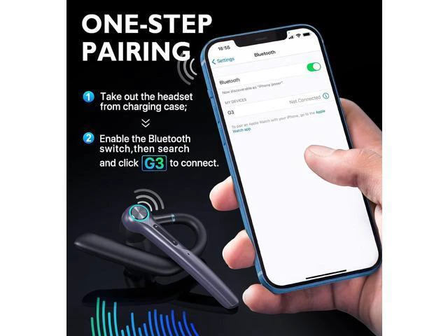 Alt view image 5 of 7 - Bluetooth Headset Eumspo V5.1 Bluetooth Earpiece 50Hrs Playtime Built-in Dual Noise Canceling Mic Wireless Headset with Microphones with 400mAh LED Charging Case for Business Office Working