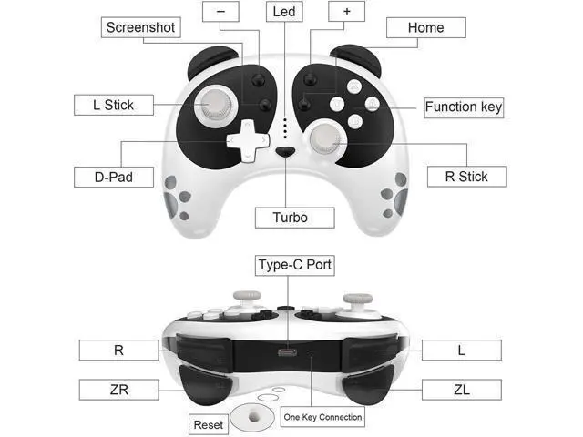 Alt view image 2 of 7 - Wireless Pro Controller for Nintendo Switch, STOGA Panda Switch Controller with NFC Wake-up Function, Compatible with Switch Lite/PC, Support Motion Control Turbo Vibration 2021 New