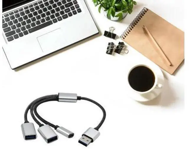 Alt view image 2 of 4 - USB 2.0 Adapter Cable, 1 Male to 3 Female Port Splitter with USB C for LaptopS USB 2.0 Adapter Cable, 1 Male to 3 Female Port Splitter with USB C for LaptopS