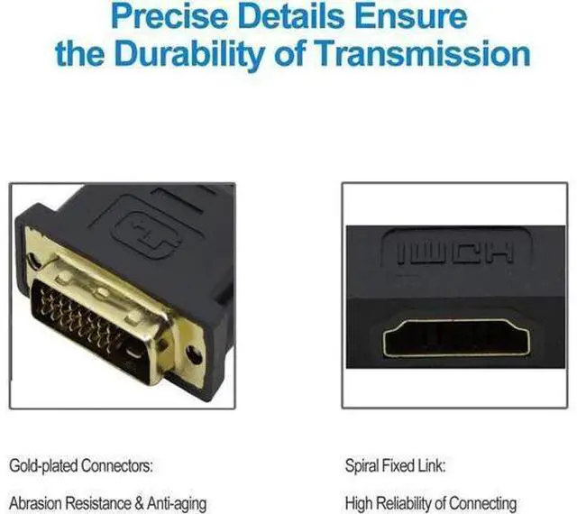 Alt view image 5 of 7 - DIXSG DVI to HDMI Adapter, Bidirectional DVI (DVI-D) to HDMI 1080P Male to Female Converter with Gold-Plated Cord 2 Pack (Black)