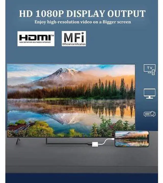 Alt view image 6 of 7 - DIXSG Lightning to HDMI Adapter for iPhone to TV, 1080P Digital AV Adapter Sync Screen Connector Cable Compatible for iPhone 14 13 12 11 XS XR X 8 iPad to HDTV Projector Monitor Brand: Veetone