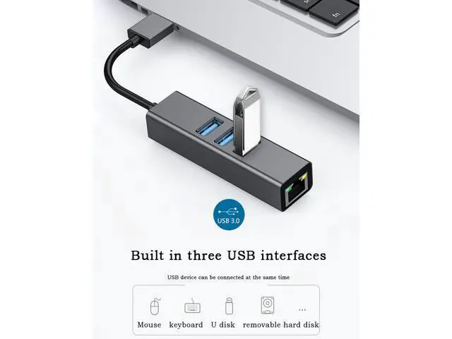 Alt view image 4 of 7 - USB to RJ45 Gigabit Network Card 10M/100M/1000M Network Adapter Drive free Expansion Dock Gigabit Computer External USB Network Card 3.0 HUB Integrator