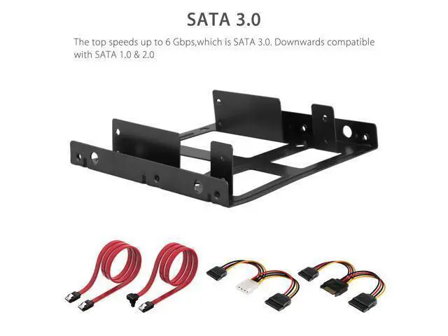 Alt view image 4 of 7 - 2.5" Hard Drives Dual SSD HDD to 3.5" Mounting Bracket Kit Drive Bay Adapter with Internal Hard Disk Drive SATA Power Cables Compatible with SATA 3.0