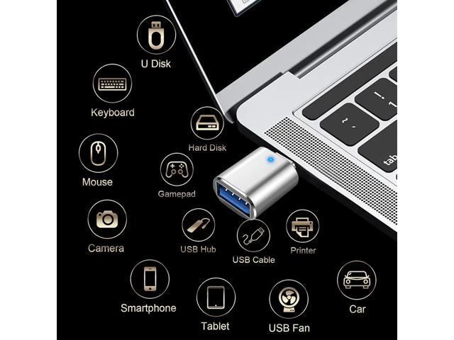 Alt view image 3 of 6 - USB C to USB Adapter 2 Pack Type C Male to USB 3.0 Female Adapter Compatible with MacBook Pro 2019 2018 MacBook Air 2022 2020 2019 2018 Black & Gold