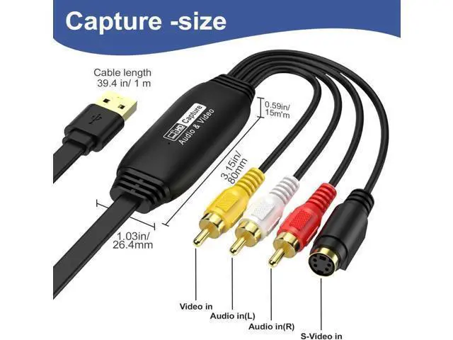 Alt view image 7 of 7 - Video Capture USB 2.0 Capture Card 1080P RCA to USB Converter-Convert VHS to Digital VCR to Digital Converter for Mac OS Windows 7 8 10 11 Compatible with Camcorder Camera PC TV (Male)