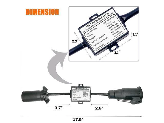 Alt view image 4 of 7 - CARROFIX Trailer Light Adapter Converter US Vehicle 7-Way Plug to European 13-Pin Round Connector
