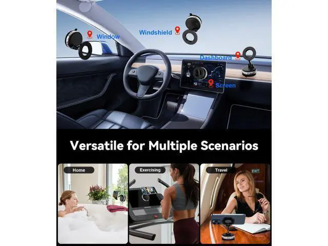 Alt view image 4 of 7 - 2-Pack Vacuum Suction Magnetic Phone Holder for Car Dashboard, Windshield - Hands-Free Strong Grip Mount with 360° Rotation for iPhone & Android Phones