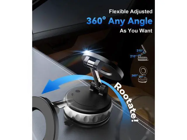 Alt view image 5 of 7 - 2-Pack Vacuum Suction Magnetic Phone Holder for Car Dashboard, Windshield - Hands-Free Strong Grip Mount with 360° Rotation for iPhone & Android Phones