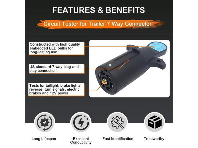 Alt view image 2 of 7 - CARROFIX Vehicle Side 7 Way Trailer Light Tester 7-Pin Blade RV Style Connector Tester LED Circuit Detector for Taillight, Turn Signal, Brake Light