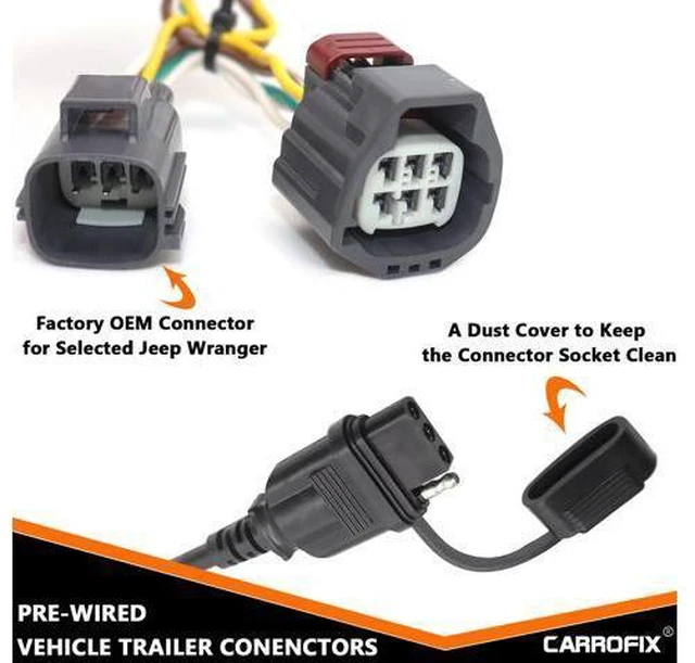 Alt view image 2 of 7 - CARROFIX 4 Way Flat Tow Hitch Trailer Wiring Harness for 2007-2018 Jeep Wrangler JK Models 69"