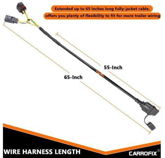 Alt view image 4 of 7 - CARROFIX 4 Way Flat Tow Hitch Trailer Wiring Harness for 2007-2018 Jeep Wrangler JK Models 69"