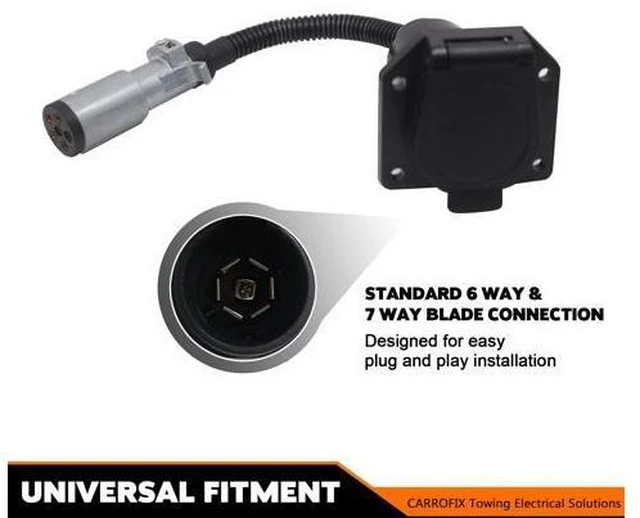 Alt view image 3 of 7 - CARROFIX Vehicle-Side 6-Way Round to 7-Way RV Blade Trailer Wiring Adapter, 6 Pole on Truck to 7 Blade on Trailer Connector, Flexible Wire Gives More Turning Radius