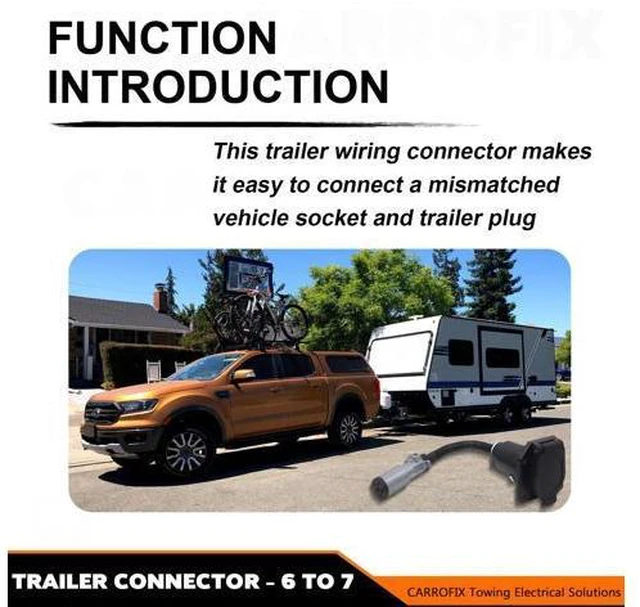 Alt view image 5 of 7 - CARROFIX Vehicle-Side 6-Way Round to 7-Way RV Blade Trailer Wiring Adapter, 6 Pole on Truck to 7 Blade on Trailer Connector, Flexible Wire Gives More Turning Radius