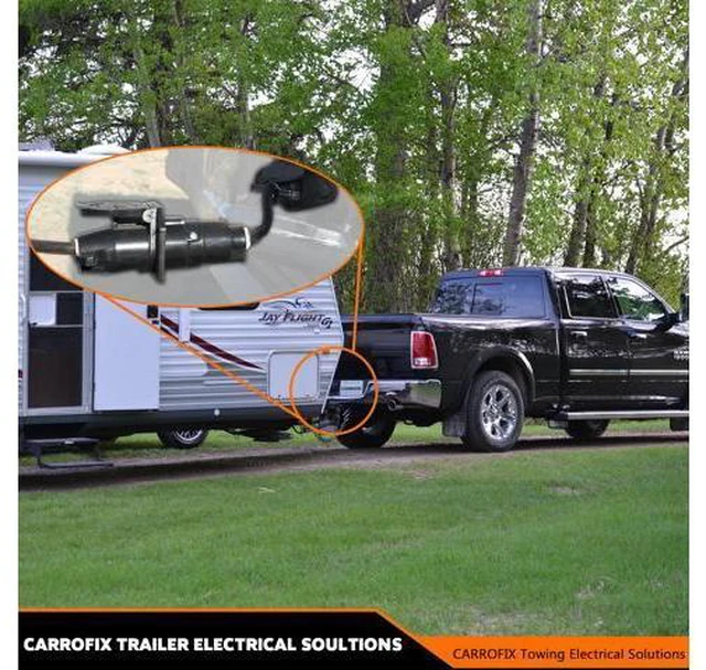 Alt view image 7 of 7 - CARROFIX Vehicle-Side 6-Way Round to 7-Way RV Blade Trailer Wiring Adapter, 6 Pole on Truck to 7 Blade on Trailer Connector, Flexible Wire Gives More Turning Radius