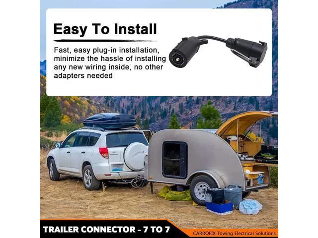 Alt view image 7 of 7 - CARROFIX American Style Vehicle-end 7 Way Blade Connector to European Style Trailer 7 Pin Round Plug