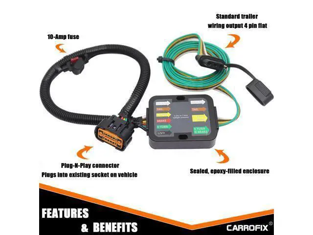 Alt view image 3 of 7 - Vehicle-Side Wiring Harness Kit w/ 4 Pin Flat Trailer Connector for Hyundai KIA