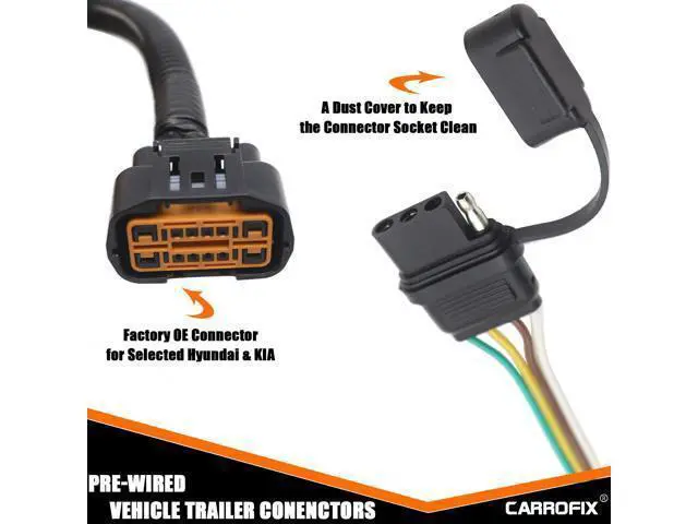 Alt view image 2 of 7 - Vehicle-Side Wiring Harness Kit w/ 4 Pin Flat Trailer Connector for Hyundai KIA