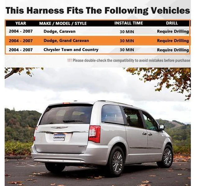 Alt view image 3 of 7 - CARROFIX Custom Fit T-Connector Harness 4 Way Flat Trailer Hitch Wiring Vehicle-Side 4 Pole Flat Connector, Compatible with 2004 - 2007 Chrysler Town & Country, 2004 - 2007 Dodge Caravan, 2004 - 2007